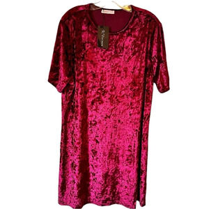 NWT Women’s Plus Sized Red Velvet Short Sleeve Scoop Neck A Line Mini Dress